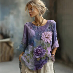Vintage Bohemian Floral Patchwork Linen T-shirt