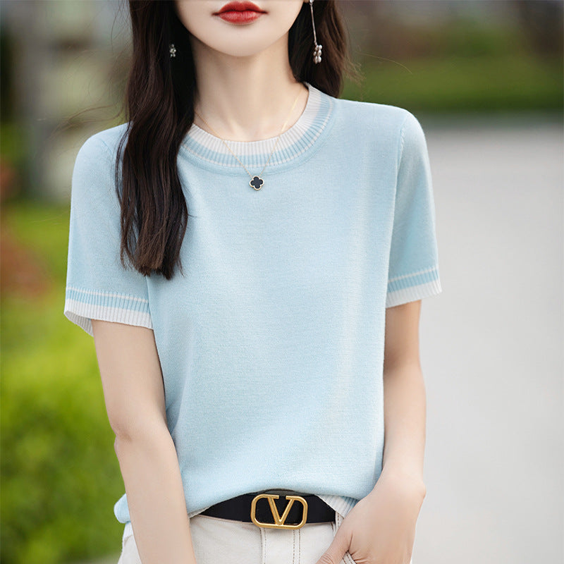 Fashion Women's Thin Color Block Basic Shirt - Image 4