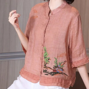 Women's Vintage Cotton Linen Embroidered T-shirt