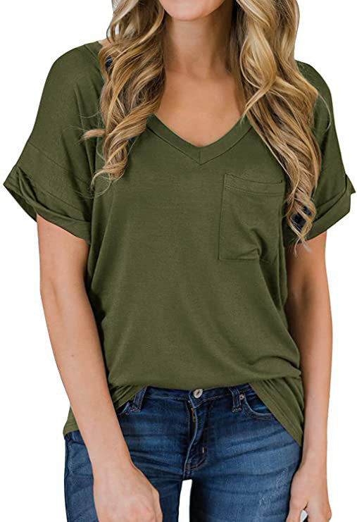 Women's V Neck Pocket Tee Roll - Image 11