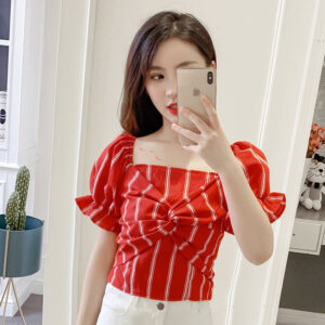 Back Tie Blouse Short Off Shoulder Chiffon Shirt