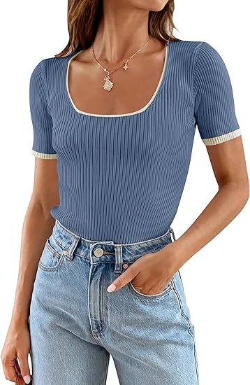 Square Collar Basic Short Sleeve T-shirt Casual All-matching Tops - Image 7