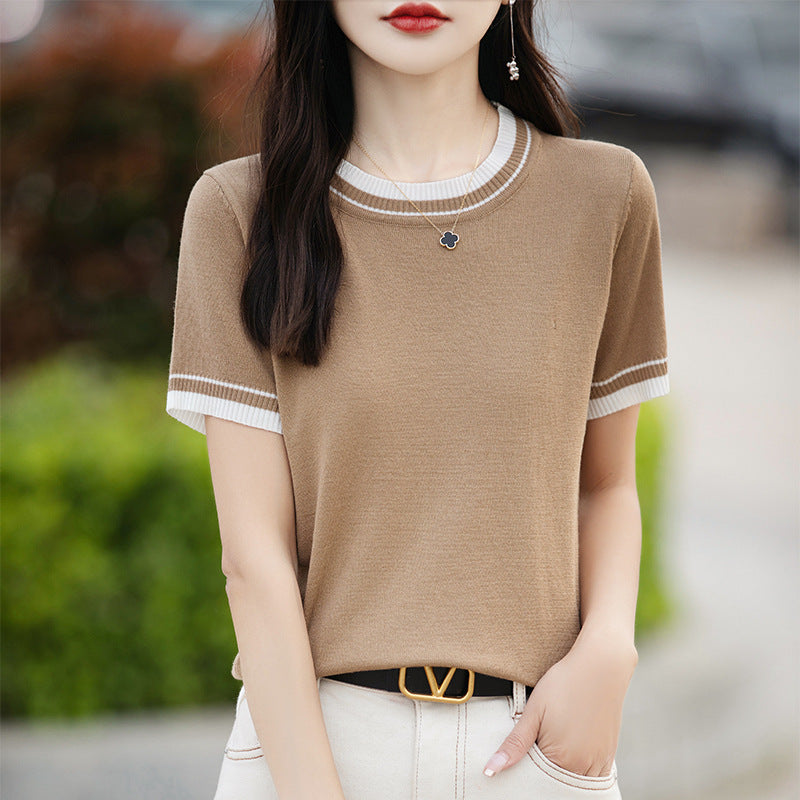Fashion Women's Thin Color Block Basic Shirt - Image 3