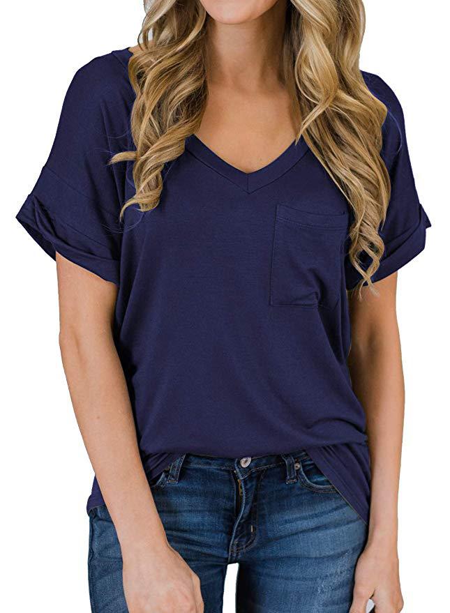 Women's V Neck Pocket Tee Roll - Image 4