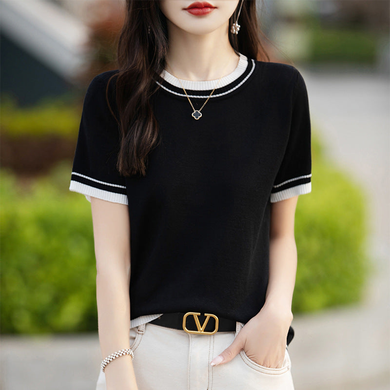 Fashion Women's Thin Color Block Basic Shirt - Image 7