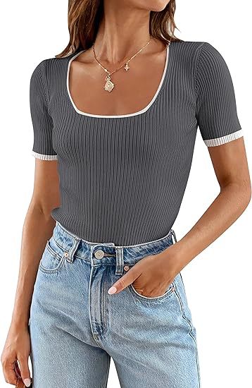 Square Collar Basic Short Sleeve T-shirt Casual All-matching Tops - Image 5