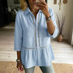 Patchwork Floral Woven Ribbon Cotton-Linen Shirt