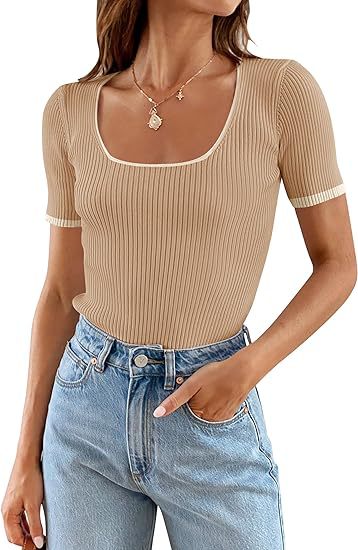 Square Collar Basic Short Sleeve T-shirt Casual All-matching Tops - Image 3