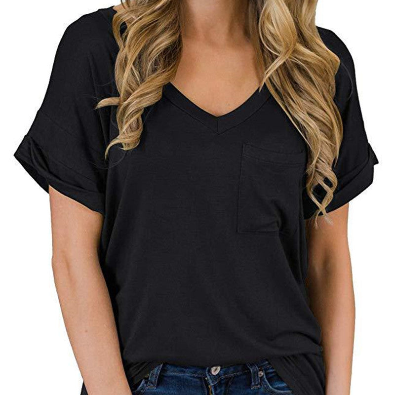 Women's V Neck Pocket Tee Roll - Image 2