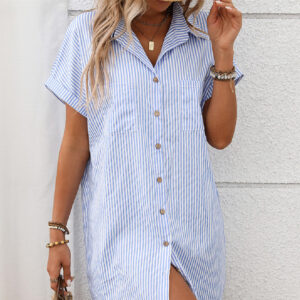 Women's Striped Cotton And Linen Dress Shirt
