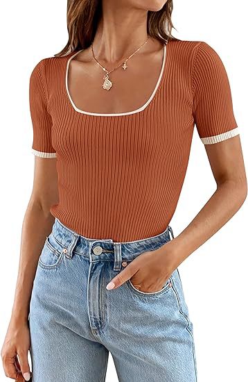 Square Collar Basic Short Sleeve T-shirt Casual All-matching Tops - Image 8