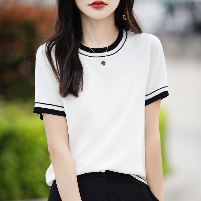 Fashion Women's Thin Color Block Basic Shirt - Image 2