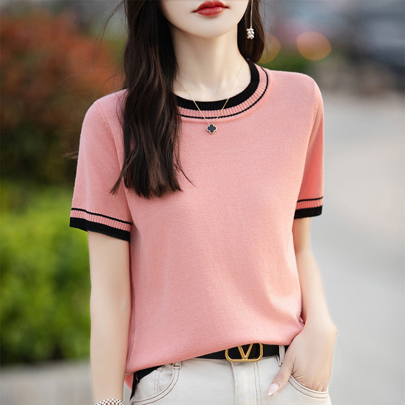 Fashion Women's Thin Color Block Basic Shirt - Image 6