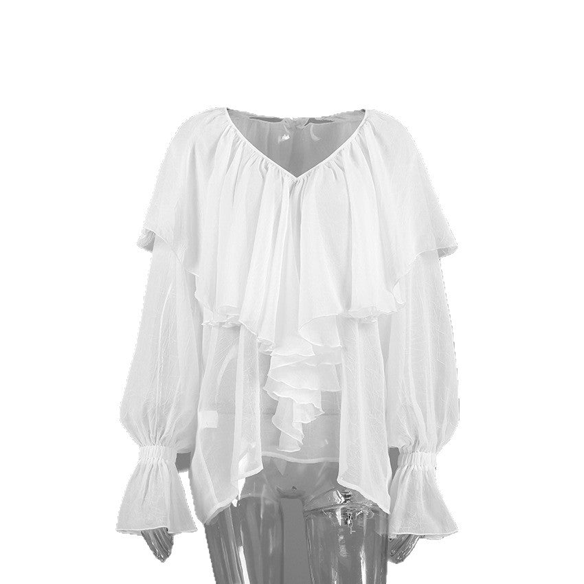 Womens Versatile White Chiffon Blouse With Long Sleeves - Image 5