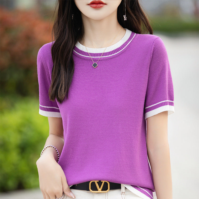 Fashion Women's Thin Color Block Basic Shirt - Image 5