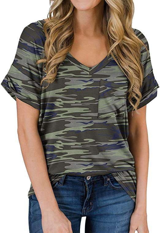 Women's V Neck Pocket Tee Roll - Image 17