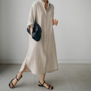 Spring And Summer Shirt Overknee Long Cotton Linen Shirt Dress