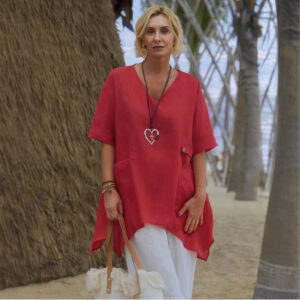 Women's Solid Color Cotton And Linen Shirt